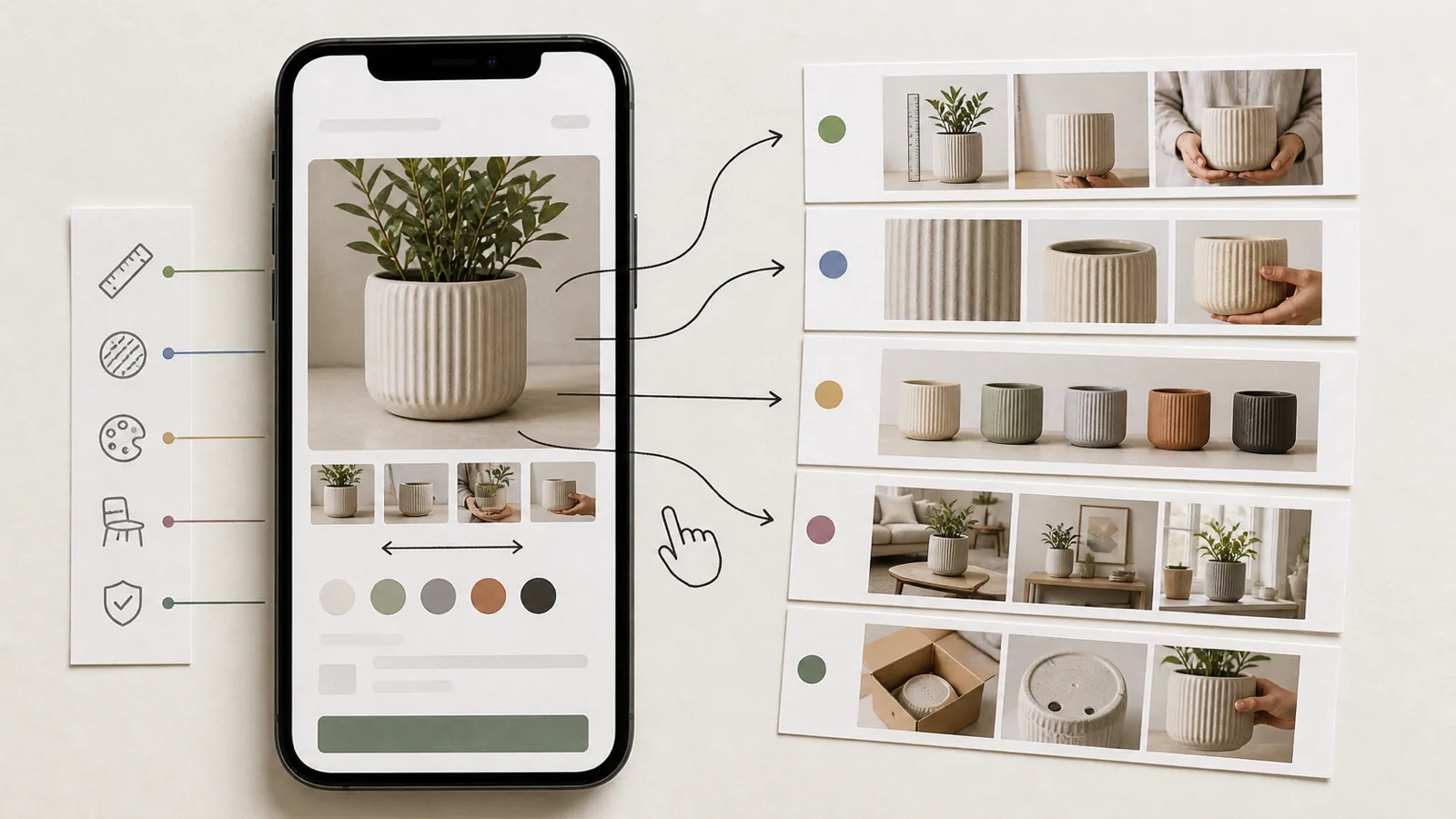 Mobile Shopify product page media gallery mapped to buyer evidence before variant selection