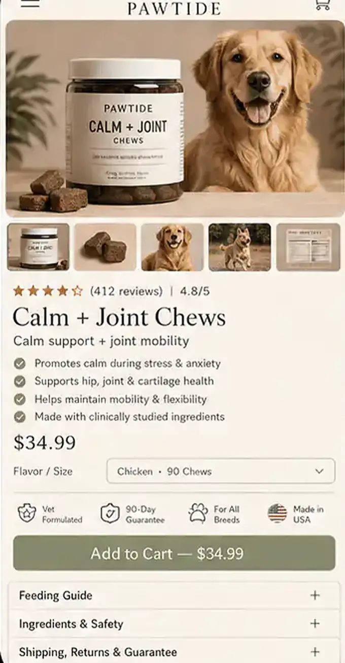 Example product page after the rebuild