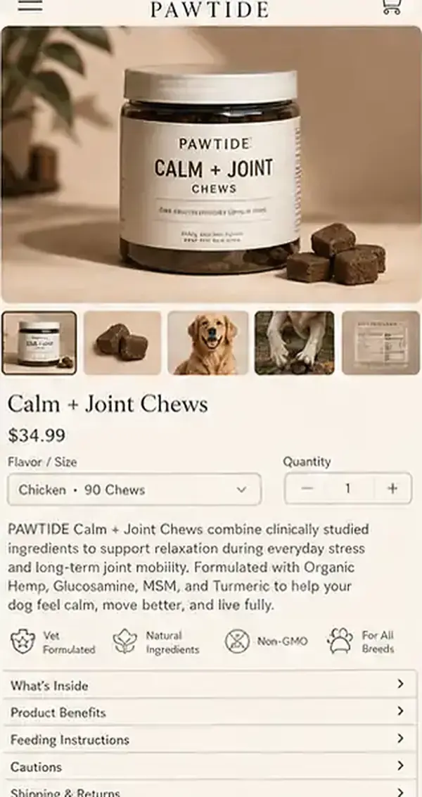 Concept example · supplement product page, before