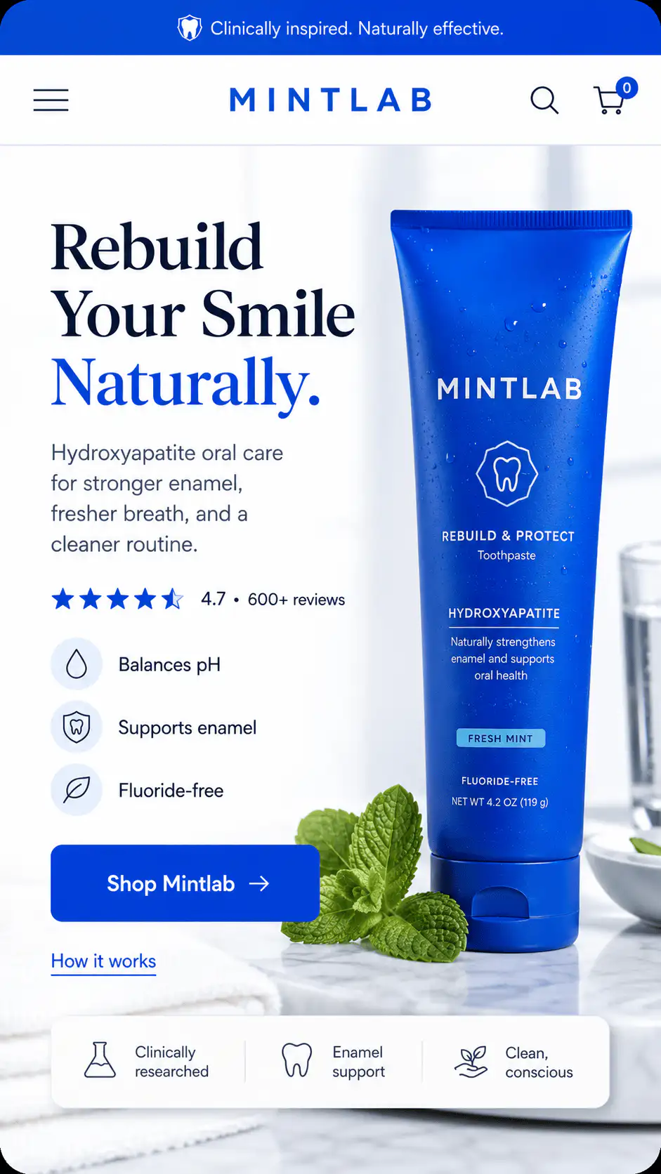 Oral care ecommerce hero screen
